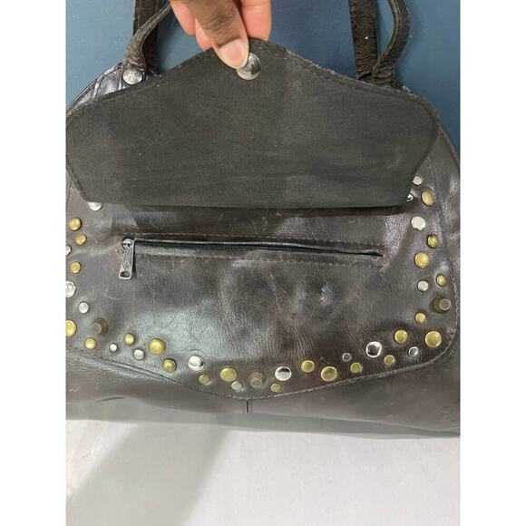 Patricia Nash Dark Brown Studded Ergo Satchel Italian Leather Top Handle Bag - Picture 3 of 11